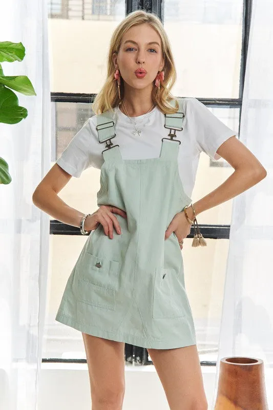 Adjustable Wide Strap Square Neck Overall Dress