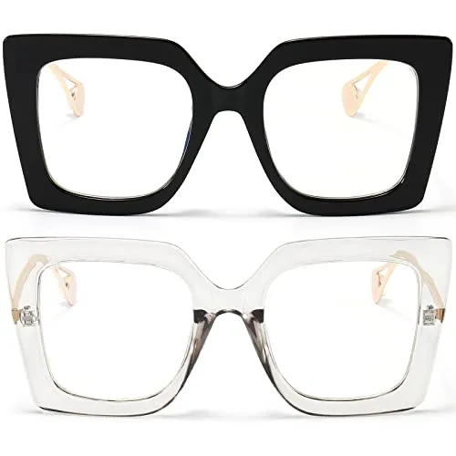 AIEYEZO Oversized Blue Light Glasses for Women, Anti Fatigue Prevent Headache Computer Eyeglasses (Black)