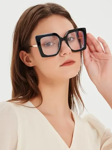 AIEYEZO Oversized Blue Light Glasses for Women, Anti Fatigue Prevent Headache Computer Eyeglasses (Black)