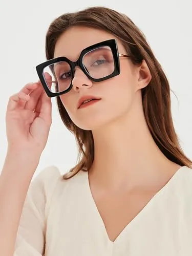 AIEYEZO Oversized Blue Light Glasses for Women, Anti Fatigue Prevent Headache Computer Eyeglasses (Black)