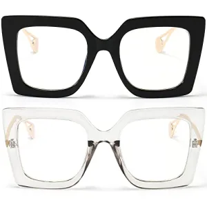 AIEYEZO Oversized Blue Light Glasses for Women, Anti Fatigue Prevent Headache Computer Eyeglasses (Black)