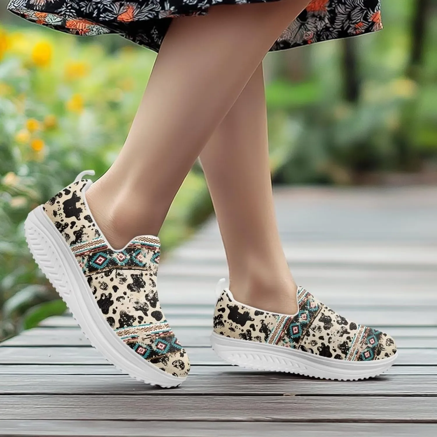 Aztec Tribal Women Fashion Loafers Stylish Slip On Shoes Vintage Dressy Sneaker Walking Slip Resistance