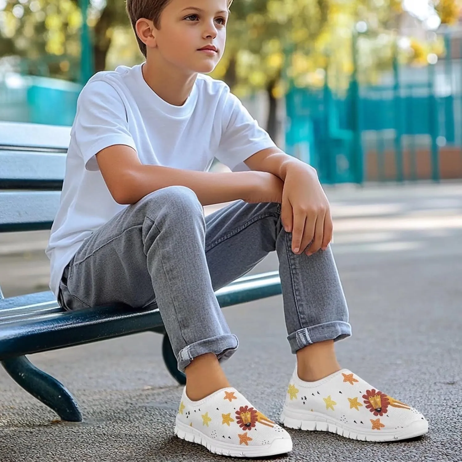 Big Kids Slip-On Walking Sneakers Casual Tennis Loafers Shoes Breathable Workout Sneakers Lightweight Travel Shoes US Size 11-15