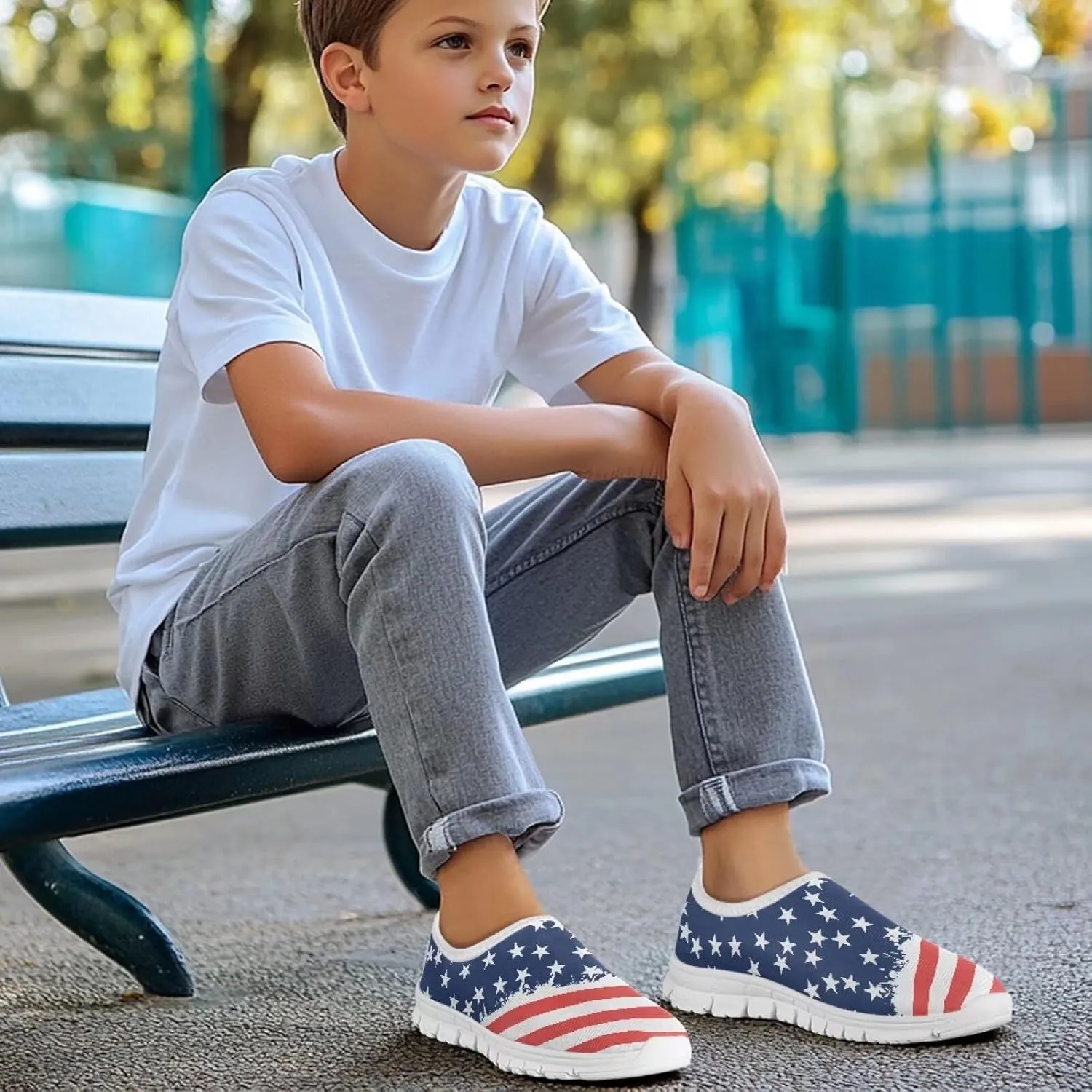 Big Kids Slip-On Walking Sneakers Casual Travel Loafers Tennis Shoes Breathable Workout Sneakers Lightweight Shoes US Size 11-15