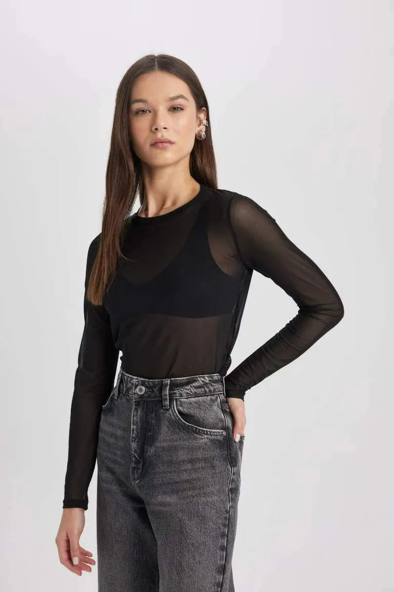 Black Mesh thong Top