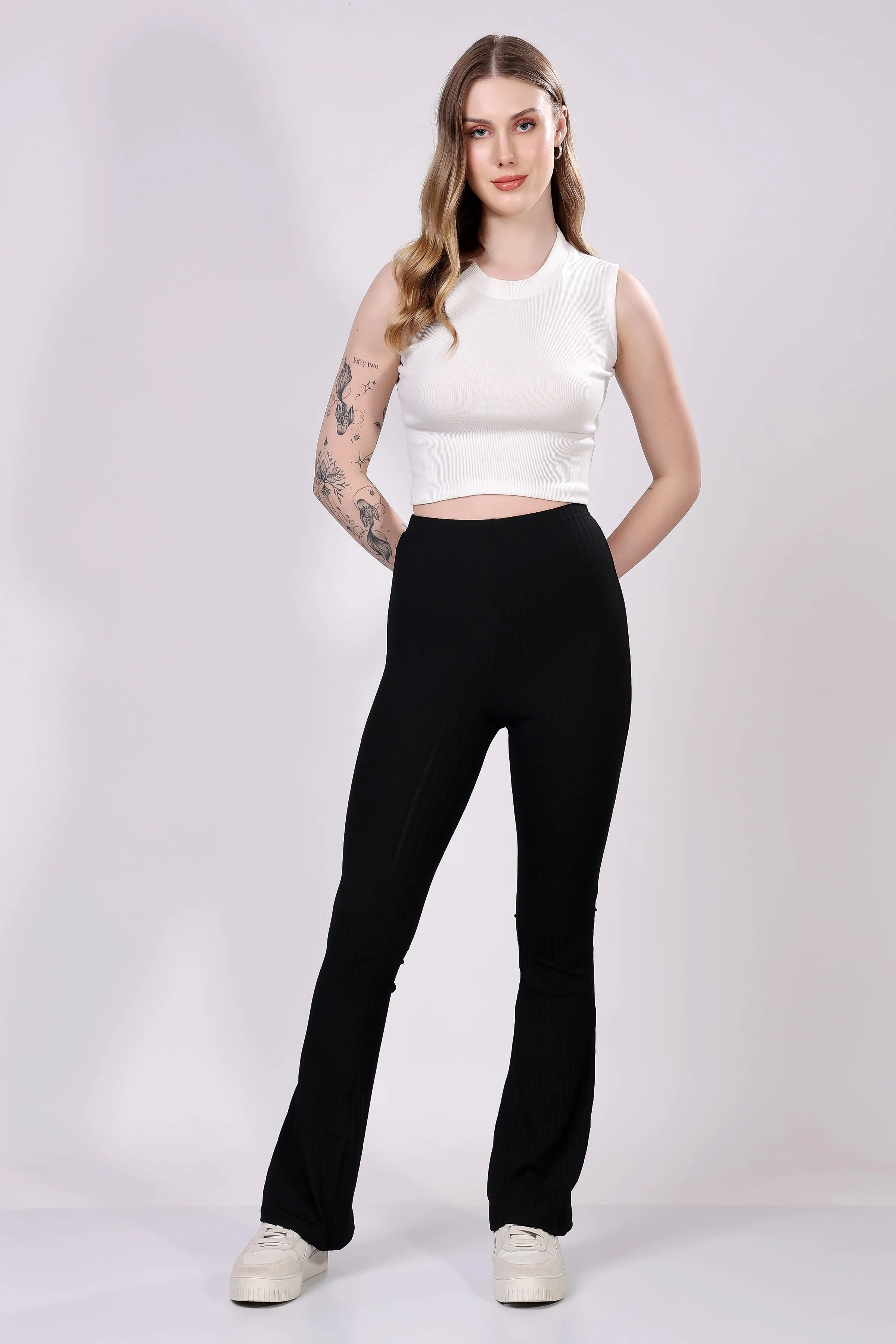 Black Ribbed Flare Leggings