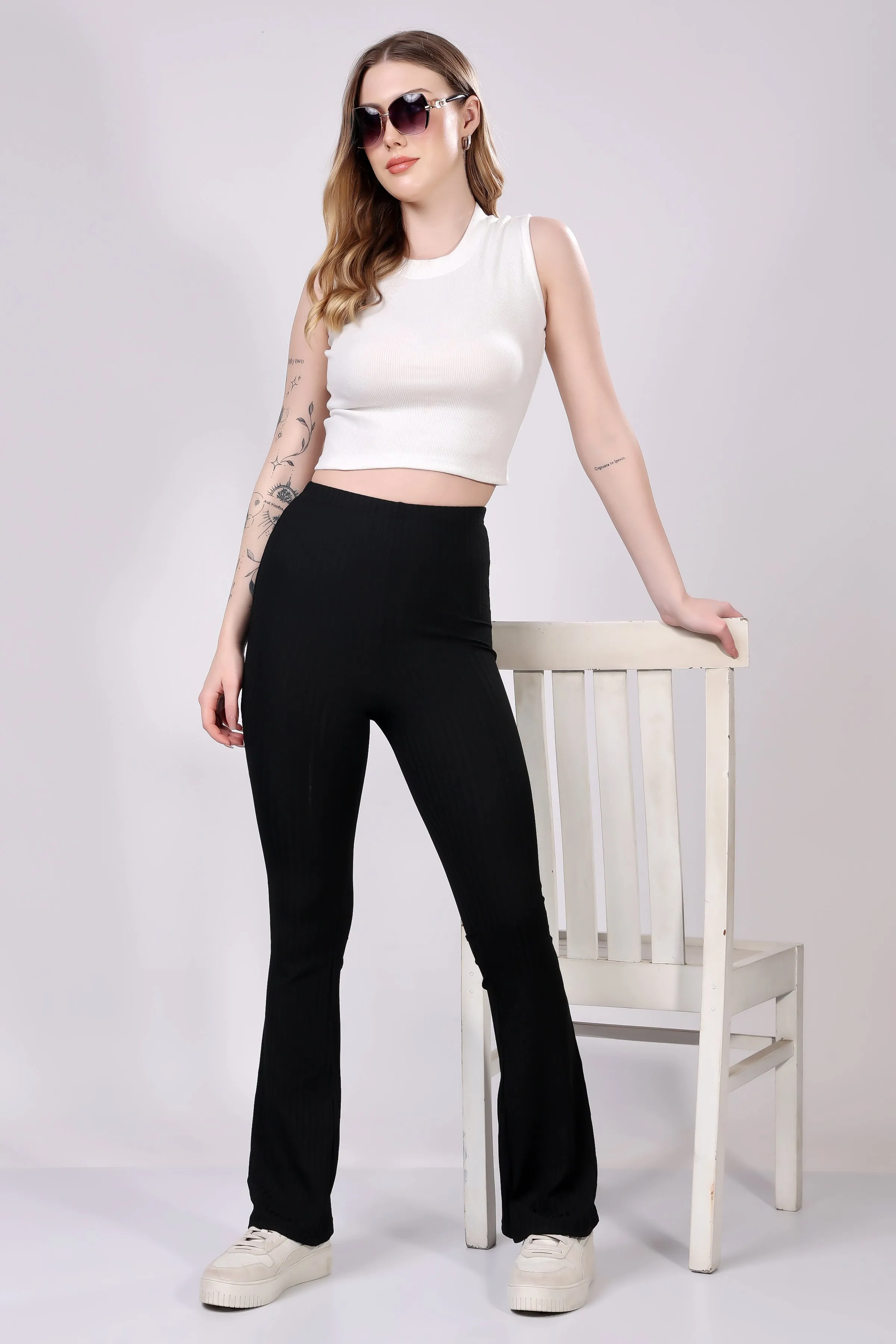 Black Ribbed Flare Leggings