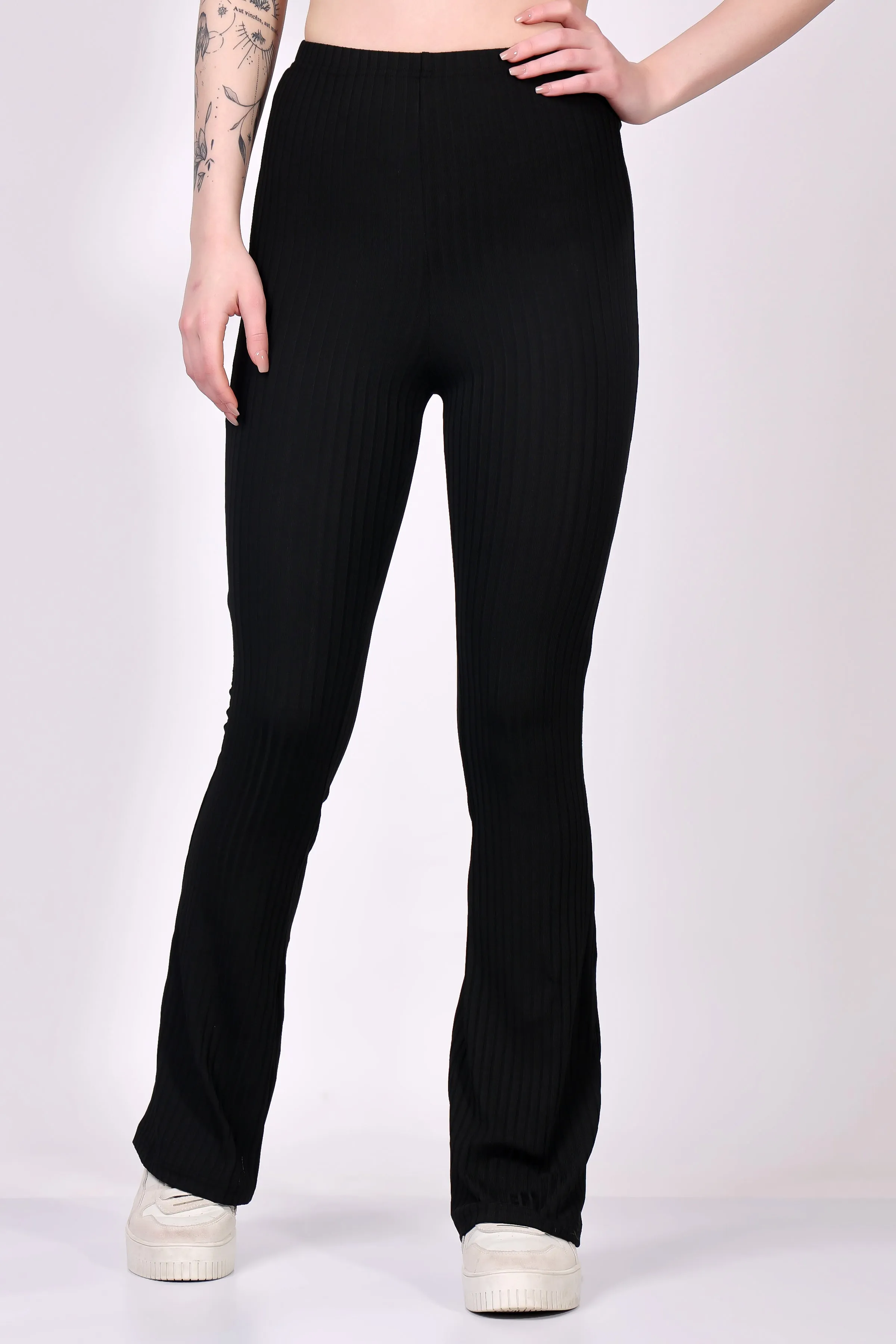 Black Ribbed Flare Leggings
