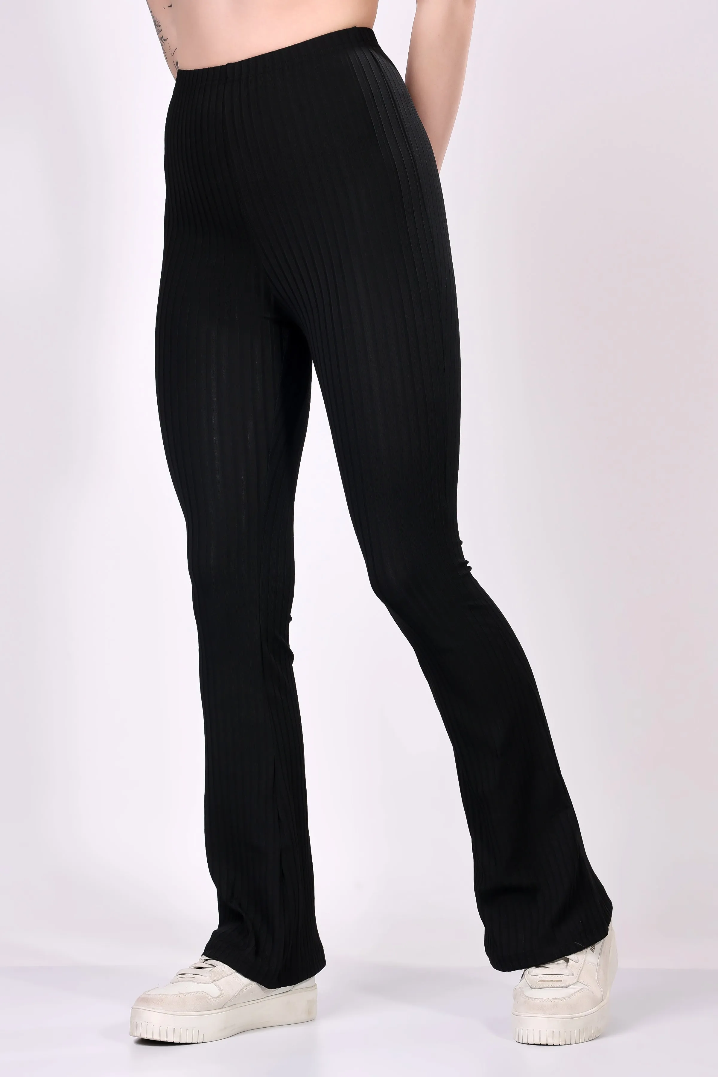 Black Ribbed Flare Leggings