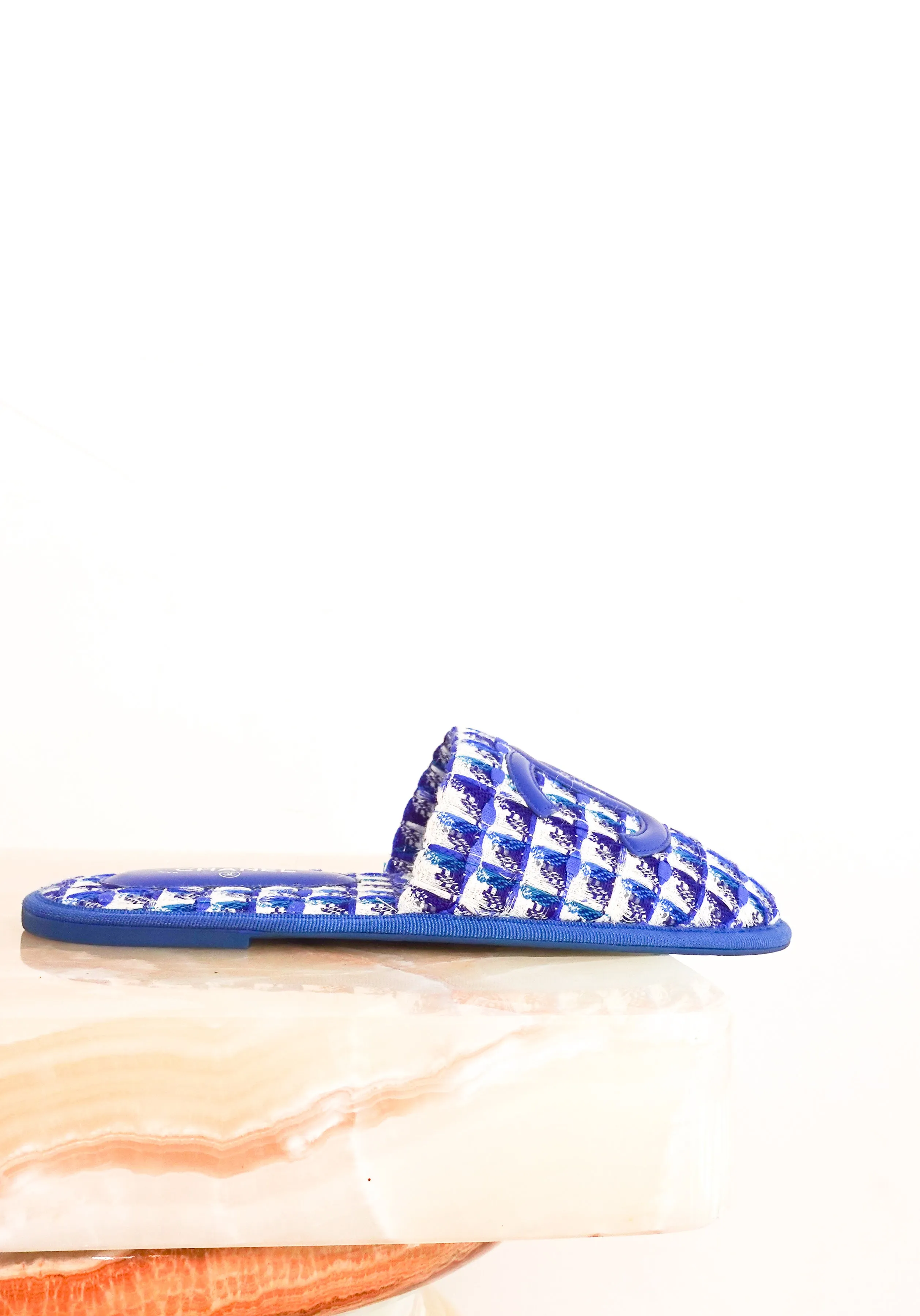 Blue tweed mules £950