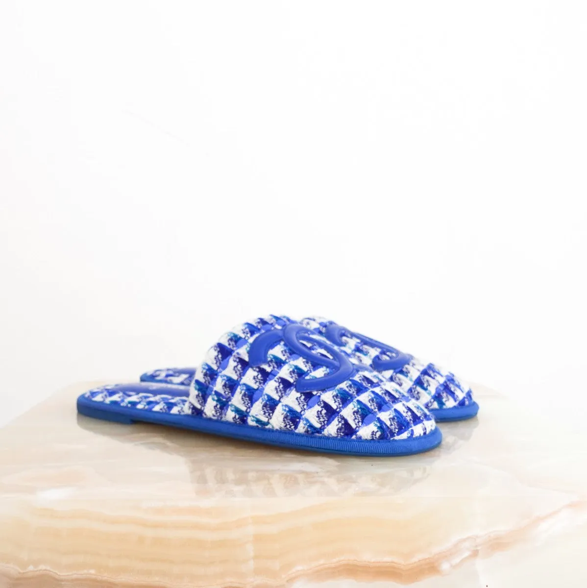 Blue tweed mules £950