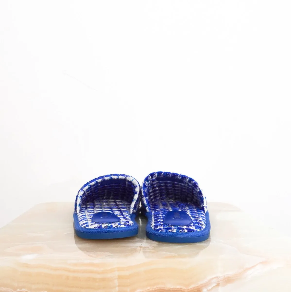 Blue tweed mules £950