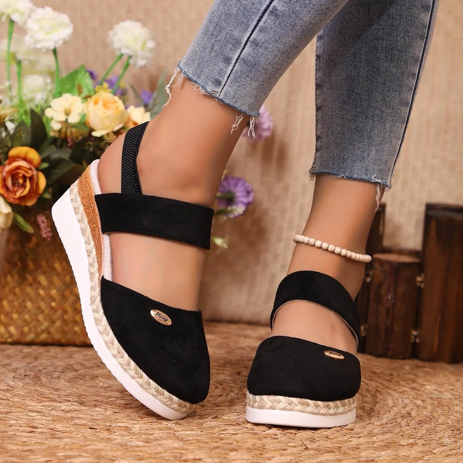 Cathalem Orthopedic Sandals for Women Espadrilles Platform Wedge Ankle Strap Sandals Comfortable Anti Slip Casual Shoes