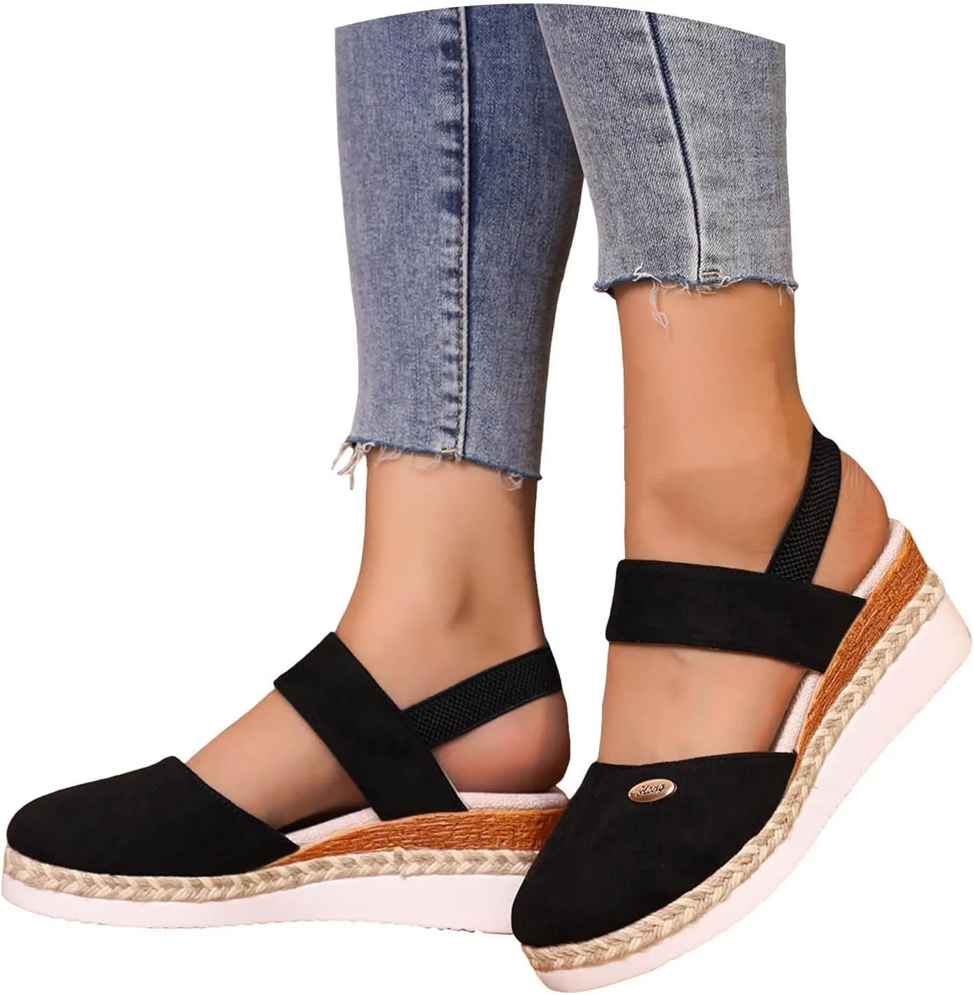 Cathalem Orthopedic Sandals for Women Espadrilles Platform Wedge Ankle Strap Sandals Comfortable Anti Slip Casual Shoes