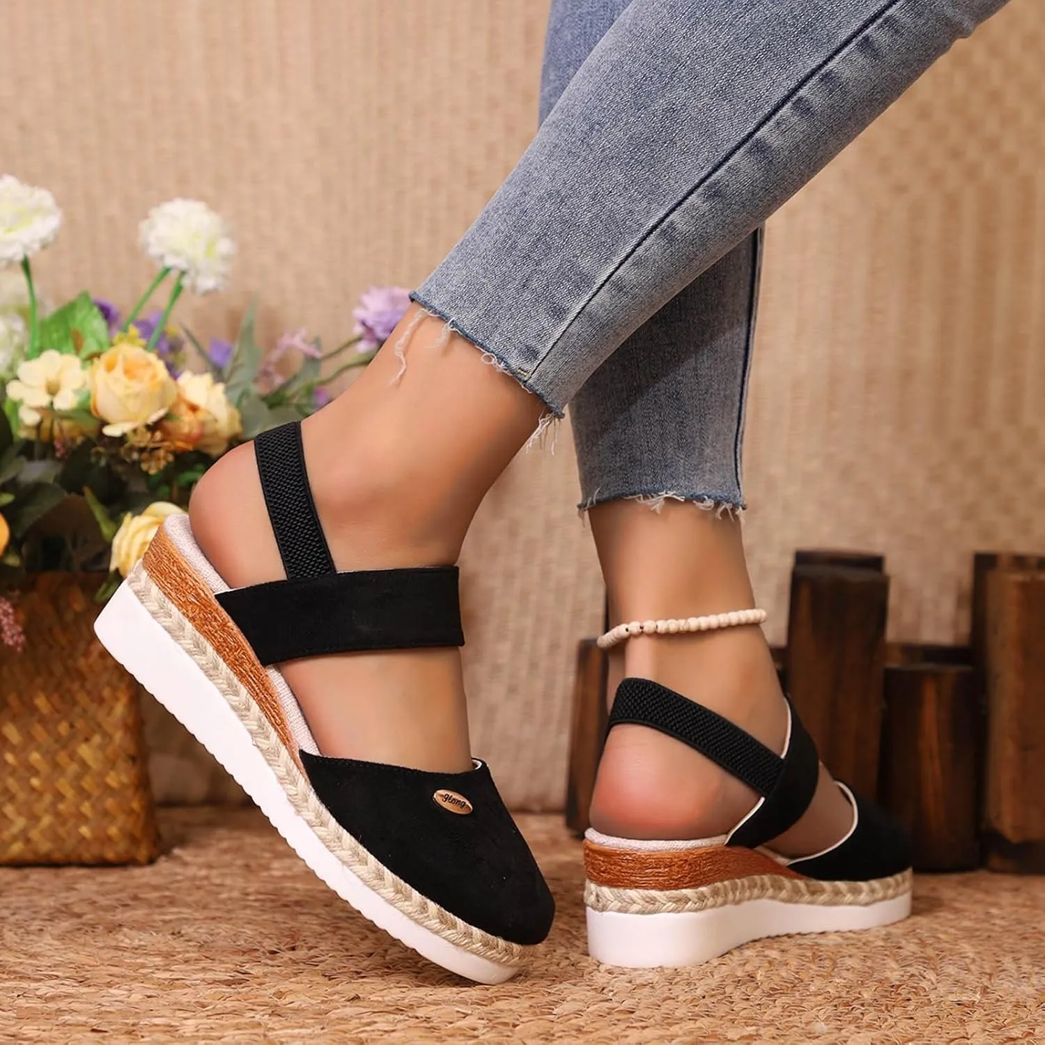 Cathalem Orthopedic Sandals for Women Espadrilles Platform Wedge Ankle Strap Sandals Comfortable Anti Slip Casual Shoes