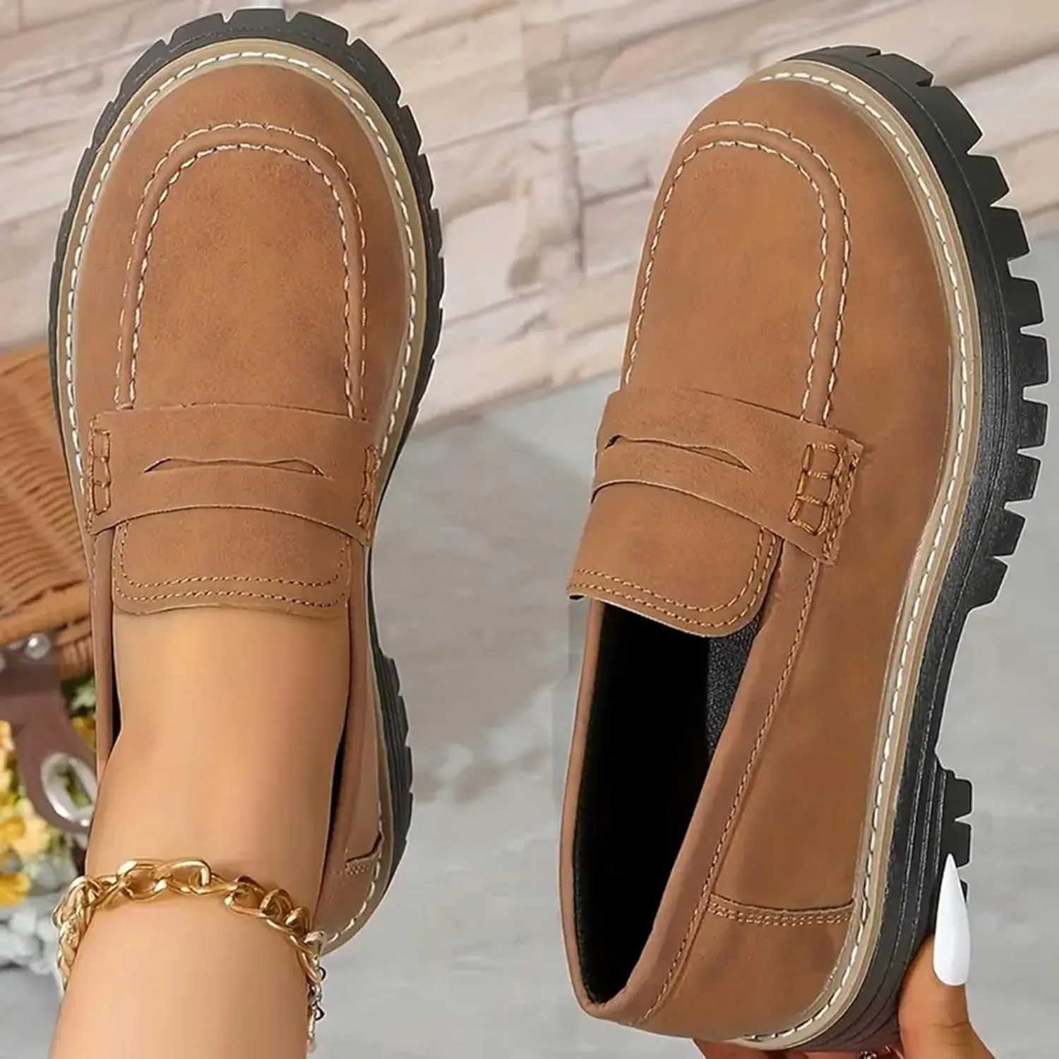 Cathalem Orthoture-Orthopedic Platform Loafers Comfort Orthopedic Shoes Womens Round Toe Walking Shoes Slip on Shoes