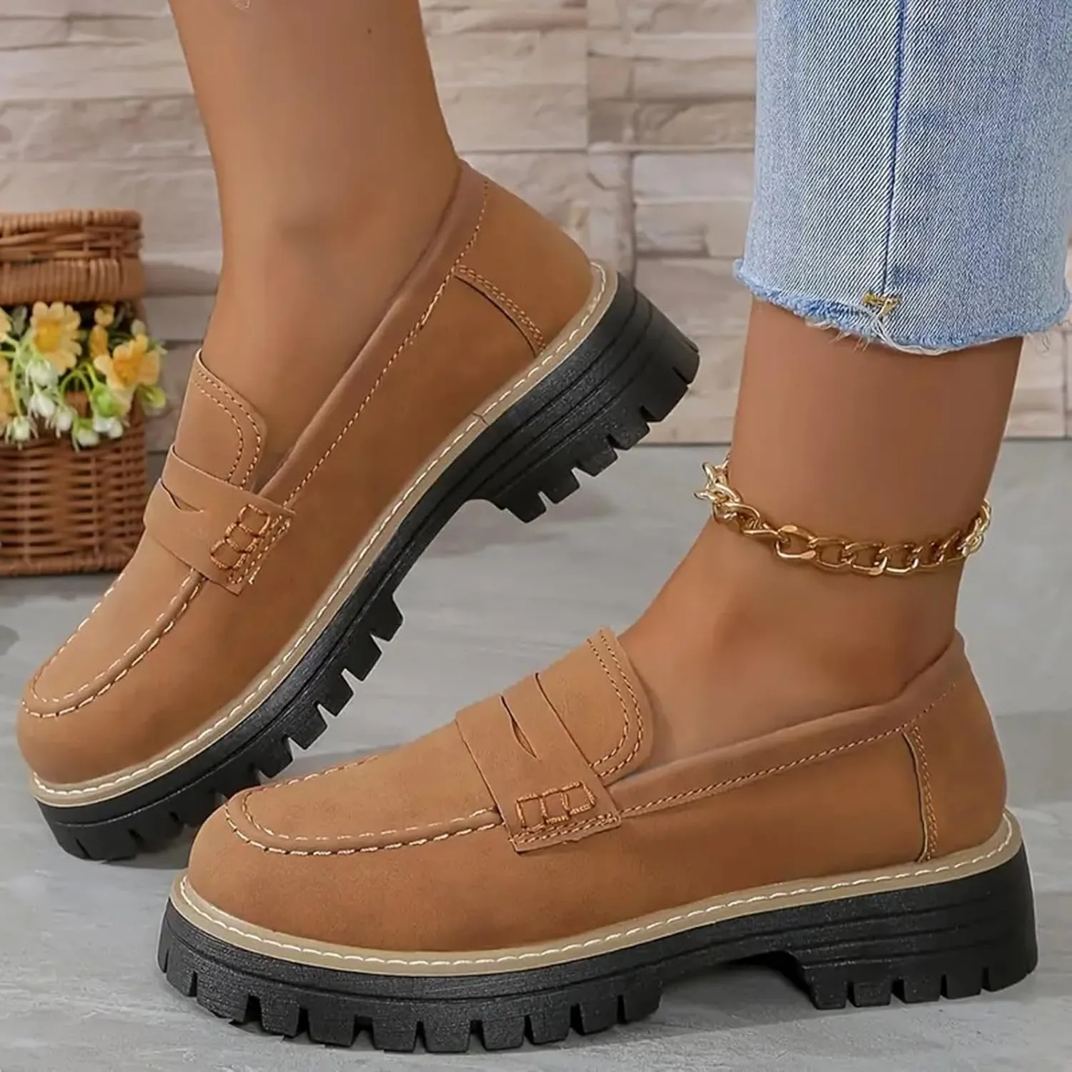 Cathalem Orthoture-Orthopedic Platform Loafers Comfort Orthopedic Shoes Womens Round Toe Walking Shoes Slip on Shoes