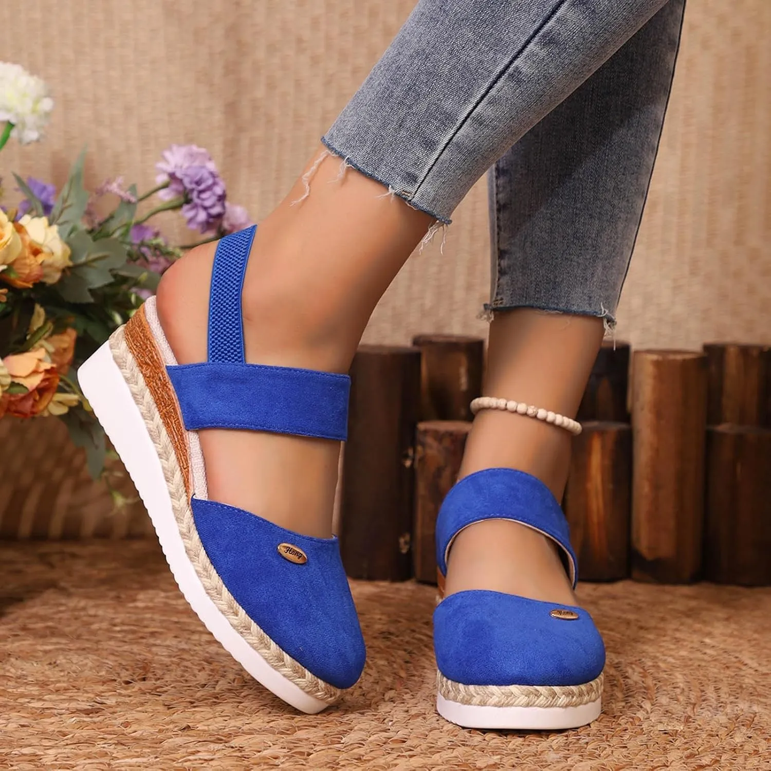 Cathalem Sandals for Women 2024 Espadrilles Platform Wedge Ankle Strap Sandals Comfortable Anti Slip Casual Shoes