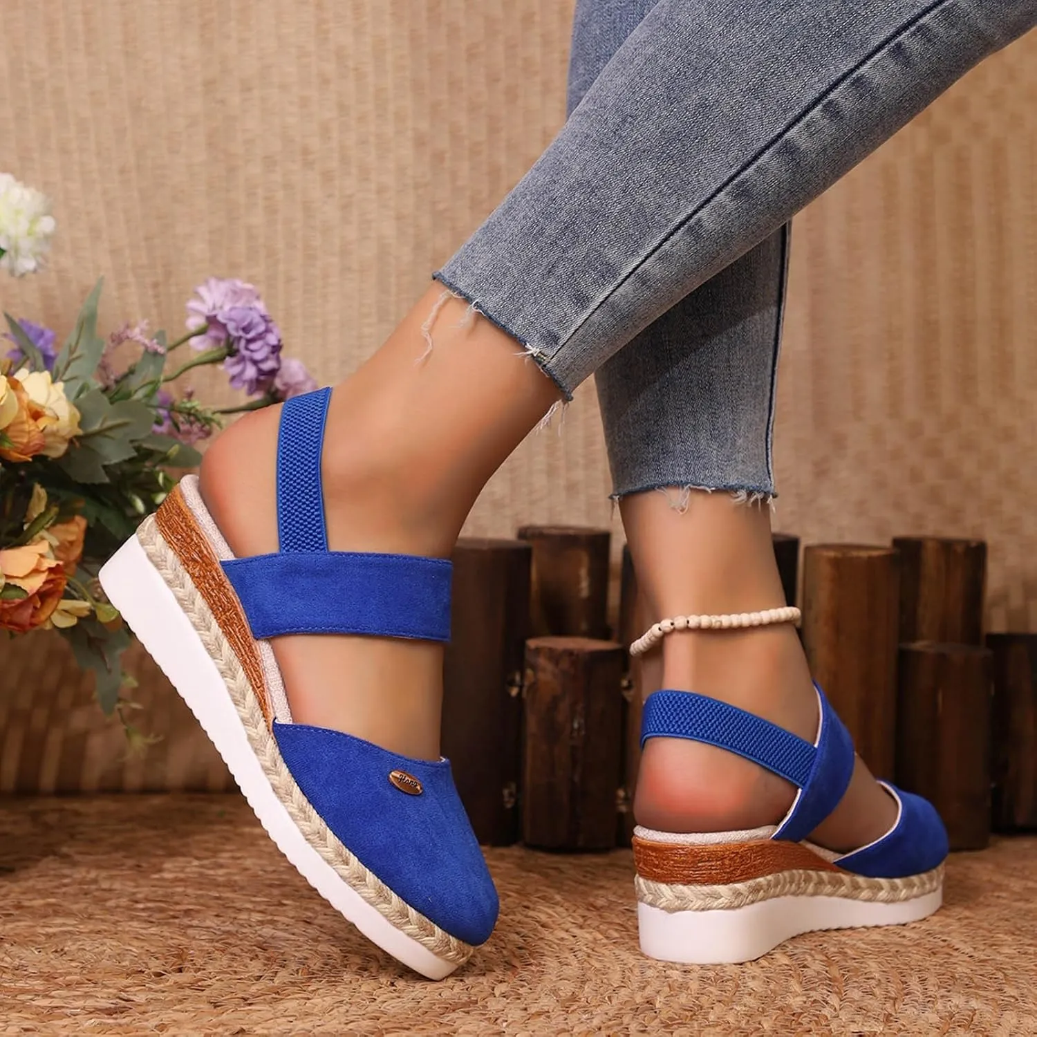 Cathalem Sandals for Women 2024 Espadrilles Platform Wedge Ankle Strap Sandals Comfortable Anti Slip Casual Shoes