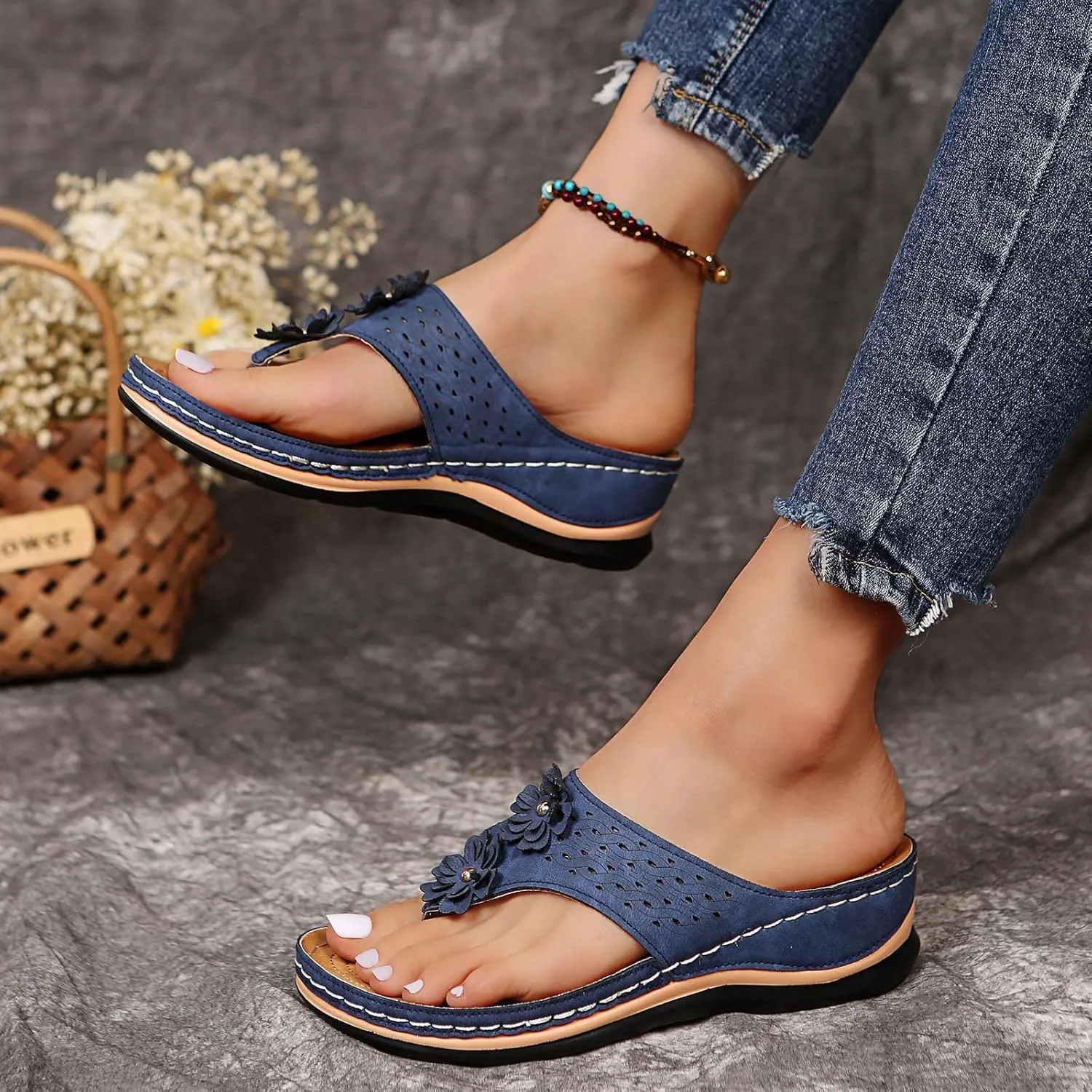 Cathalem Sandals for Women Dressy Summer, Womens Orthopedic Open Toe Sandals Platform Ankle Strap Sandals Retro Anti Slip on Shoes