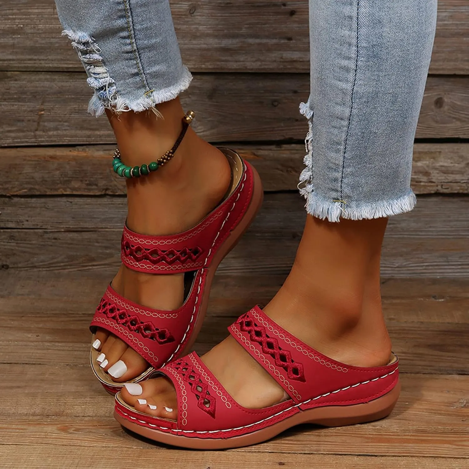 Cathalem Sandals for Women Orthopedic Walking Shoes Black Flat Sandals for Women Arch Support Slides for Women