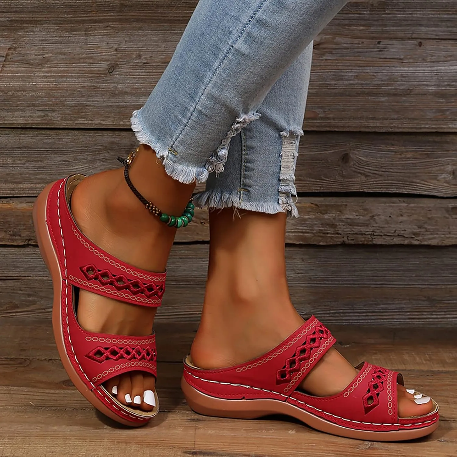 Cathalem Sandals for Women Orthopedic Walking Shoes Black Flat Sandals for Women Arch Support Slides for Women