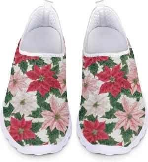 Christmas Slip On Loafer Shoes for Woman Size 5.5-11.5 Mesh Outdoor Walking Shoes Comfortable Road Running Shoes