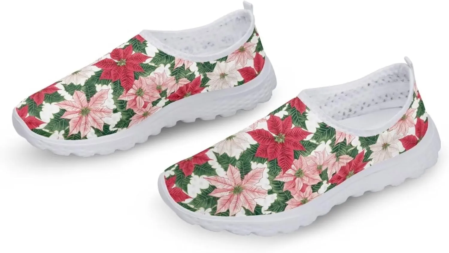 Christmas Slip On Loafer Shoes for Woman Size 5.5-11.5 Mesh Outdoor Walking Shoes Comfortable Road Running Shoes