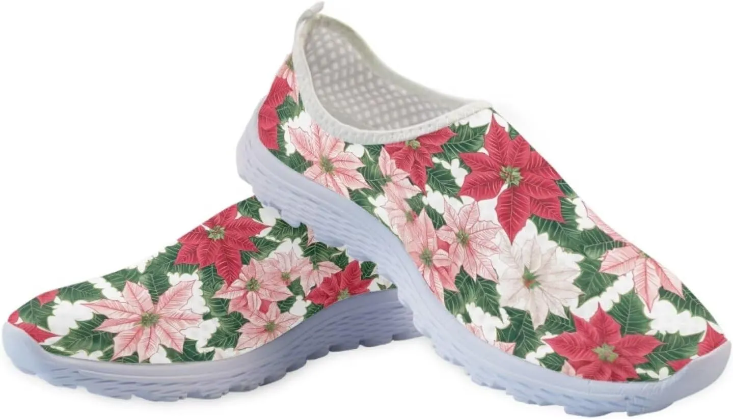 Christmas Slip On Loafer Shoes for Woman Size 5.5-11.5 Mesh Outdoor Walking Shoes Comfortable Road Running Shoes