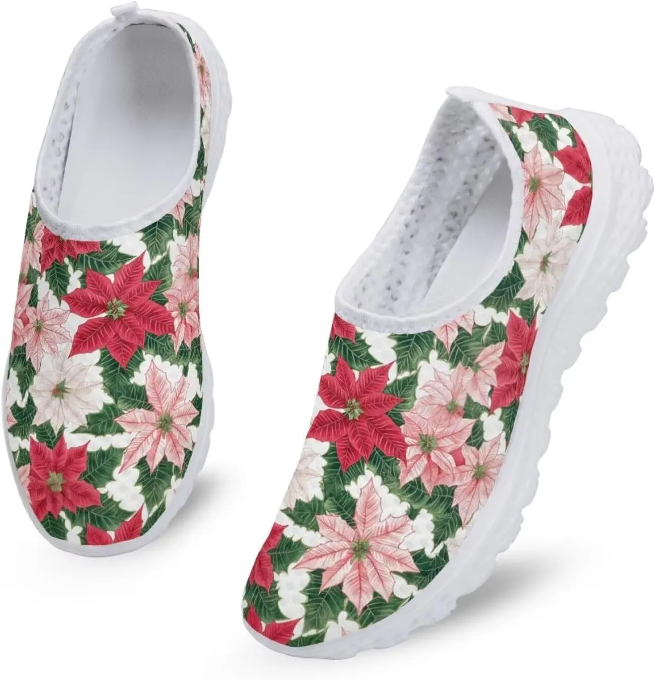 Christmas Slip On Loafer Shoes for Woman Size 5.5-11.5 Mesh Outdoor Walking Shoes Comfortable Road Running Shoes