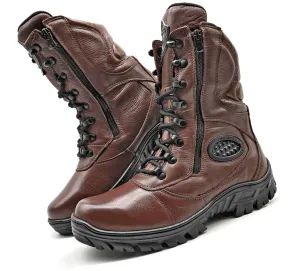 Combat Boots Brown Genuine Leather Tactical Military Zipper