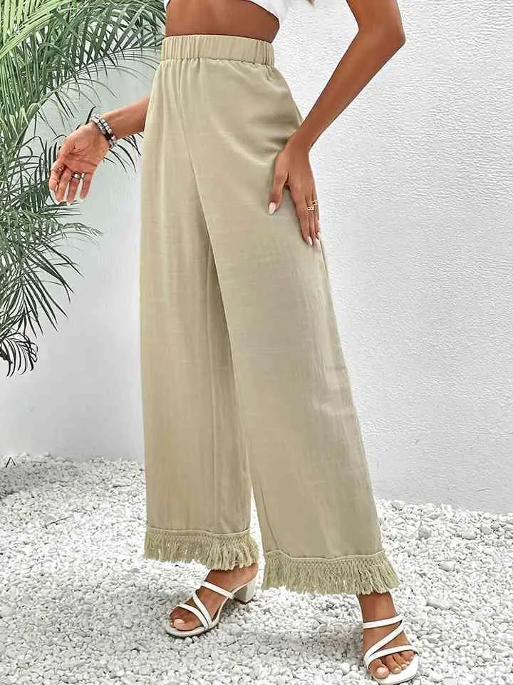 Confidence-Boosting Cream Fringe Wide Leg Pants