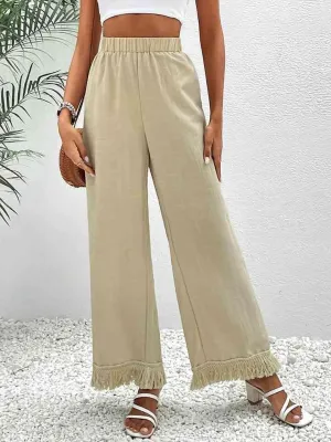 Confidence-Boosting Cream Fringe Wide Leg Pants