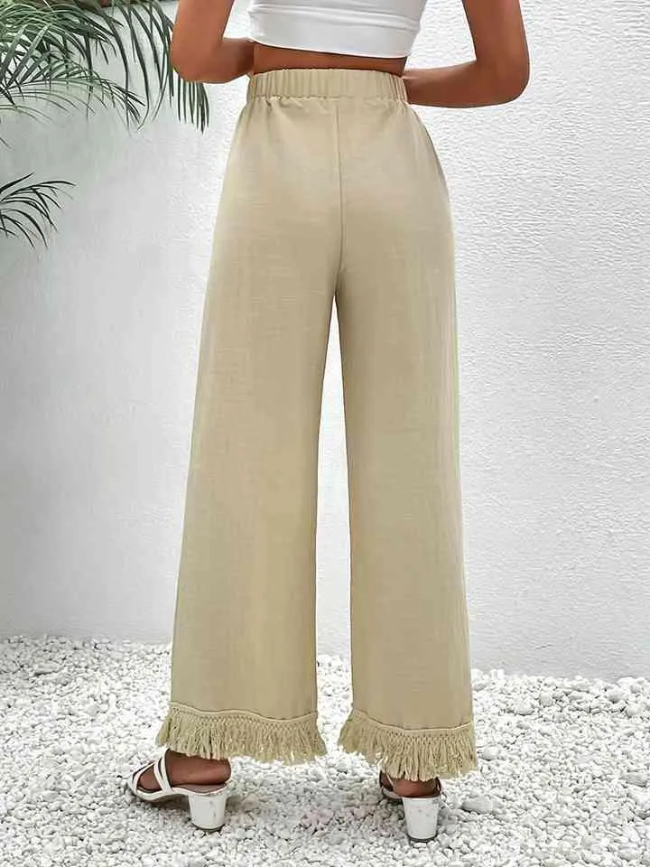 Confidence-Boosting Cream Fringe Wide Leg Pants