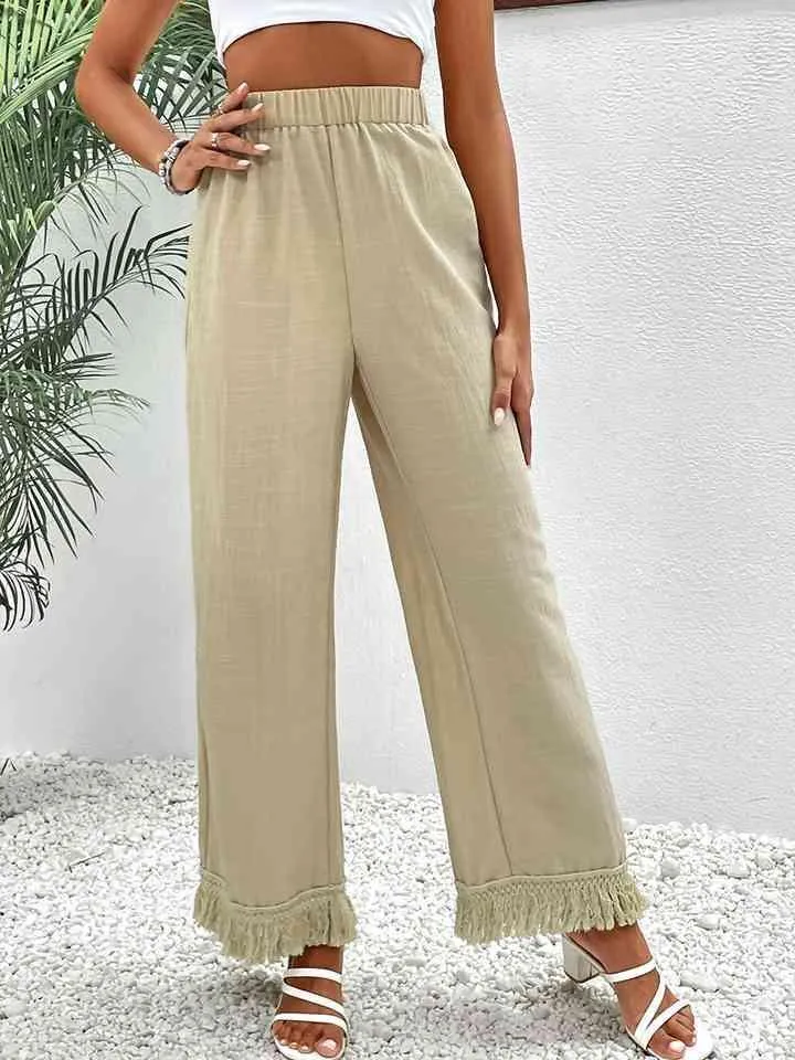 Confidence-Boosting Cream Fringe Wide Leg Pants
