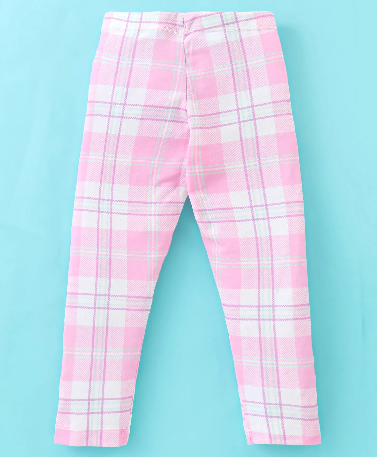 Denim Look Frilled Top Check Leggings Set
