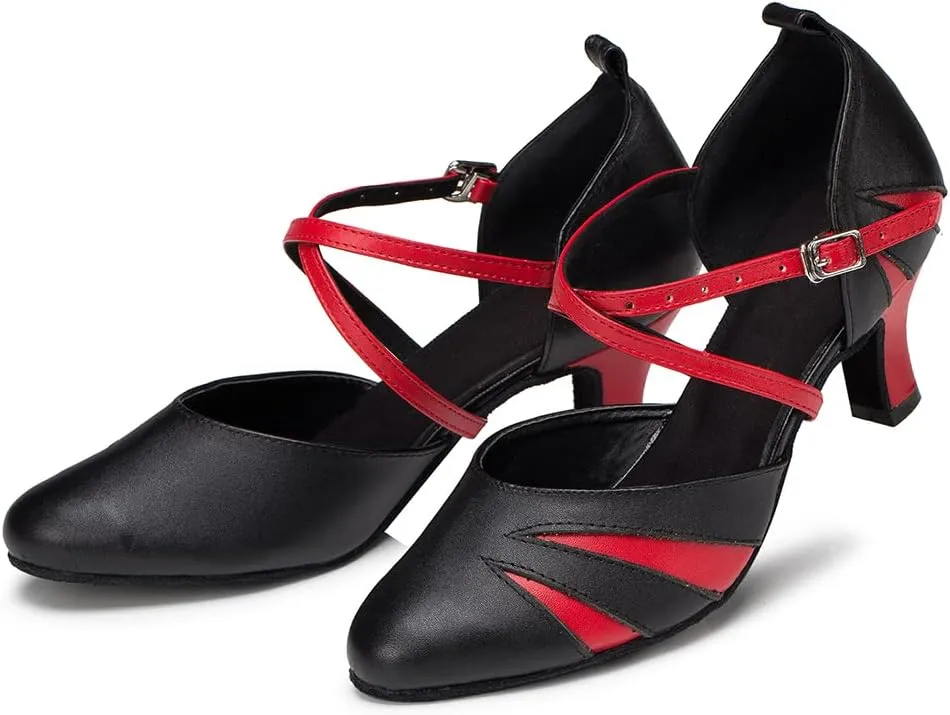 DKZSYIM Women's Leather Latin Dance Shoes Ballroom Salsa Tango Performance Dancing Shoes,Model QJW1019