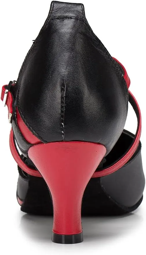 DKZSYIM Women's Leather Latin Dance Shoes Ballroom Salsa Tango Performance Dancing Shoes,Model QJW1019