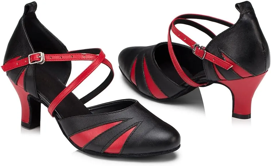 DKZSYIM Women's Leather Latin Dance Shoes Ballroom Salsa Tango Performance Dancing Shoes,Model QJW1019