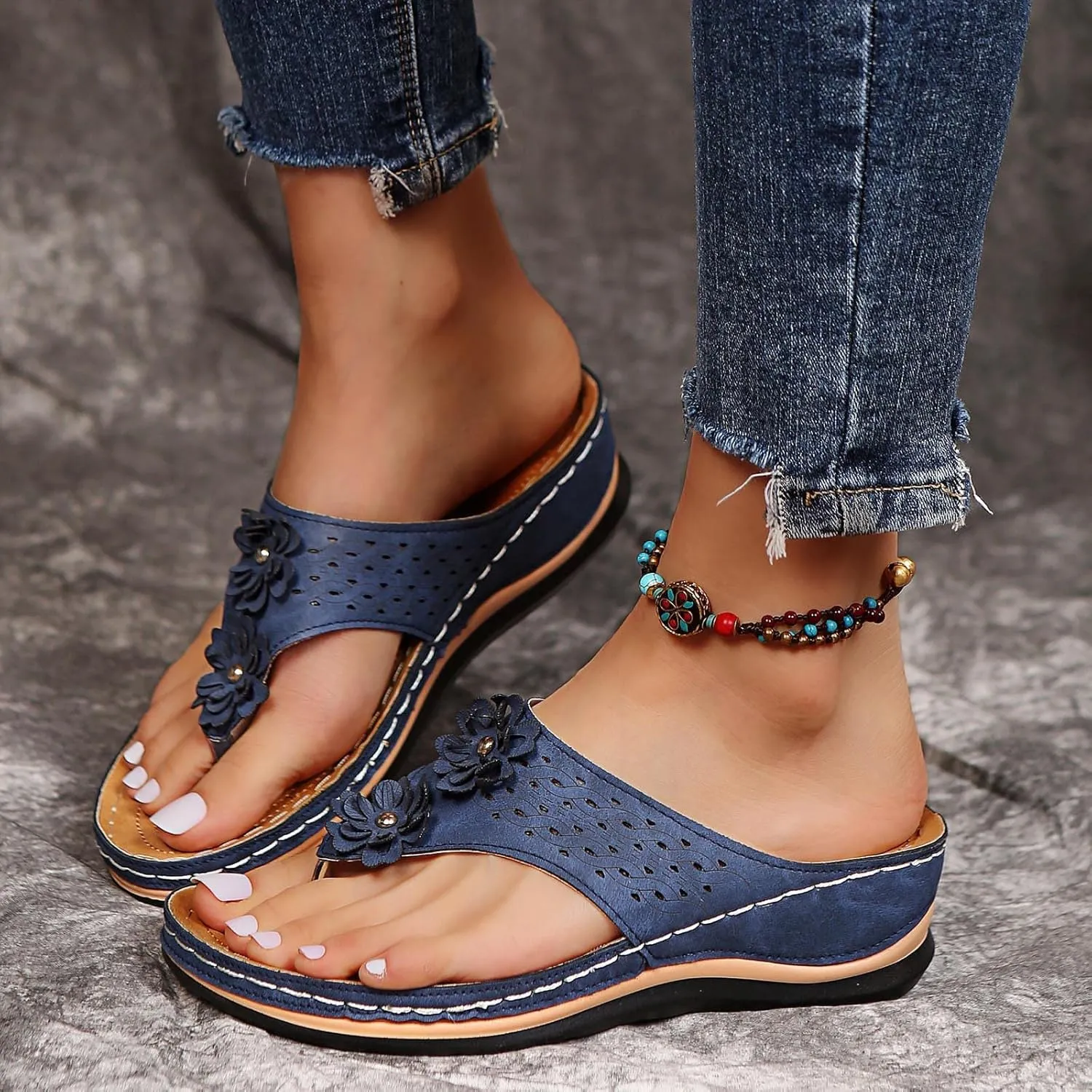 Eduavar Orthopedic Sandals for Women, Sandals Women Comfortable Flip Flops Summer Beach Wedge Sandals with Arch Support