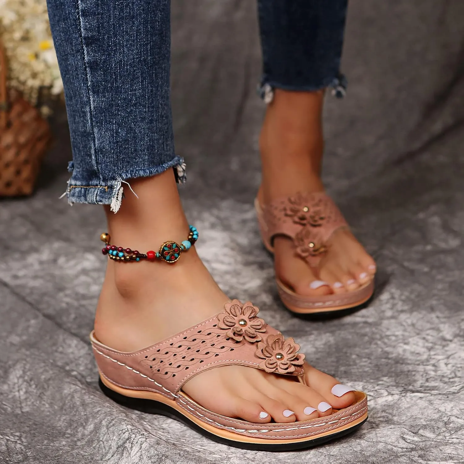 Eduavar Orthopedic Sandals for Women, Sandals Women Comfortable Flip Flops Summer Beach Wedge Sandals with Arch Support