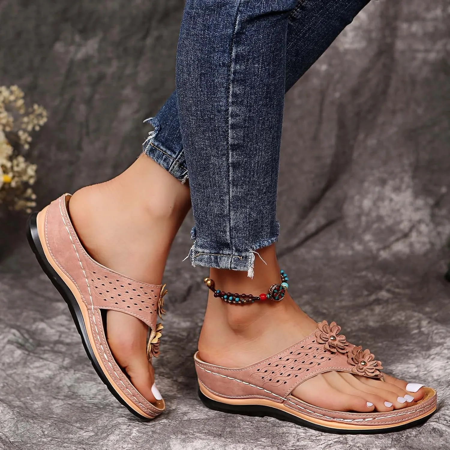 Eduavar Orthopedic Sandals for Women, Sandals Women Comfortable Flip Flops Summer Beach Wedge Sandals with Arch Support