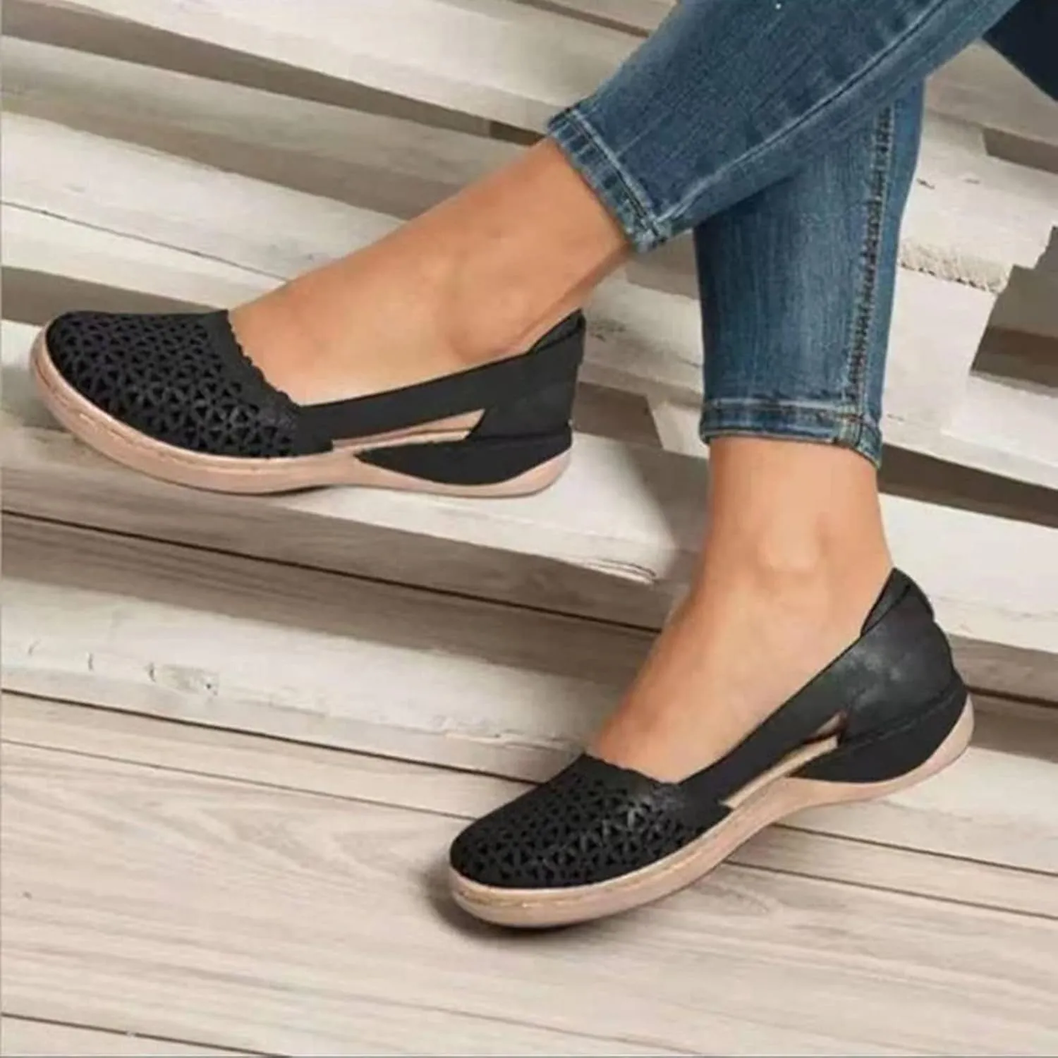 Eduavar Sandals for Women Casual Summer, Wedge Sandals for Women Comfortable Closed Toe Sandals Summer Slip-on Sandals Shoes