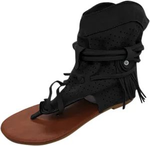 Eduavar Sandals Women Comfortable, Orthopedic Sandals for Women Bohemian Gladiator Fringe Flat Clip Toe Ankle Boots