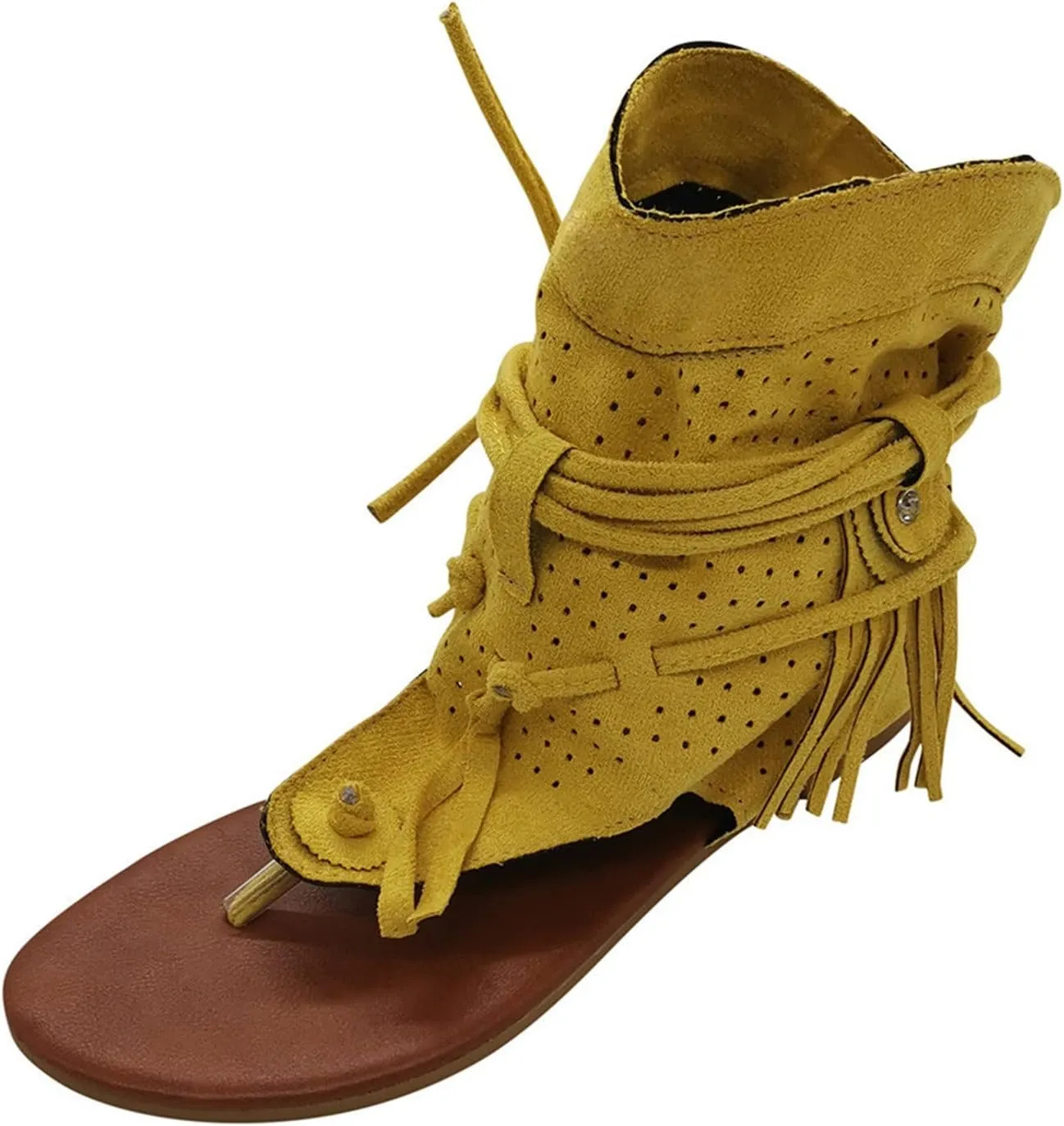 Eduavar Summer Sandals for Women, Sandals for Women Dressy Bohemian Gladiator Fringe Flat Clip Toe Ankle Boots