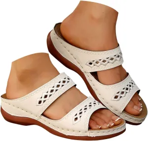 Eduavar Women's Brown Leather Open Toe Wedge Sandals with Arch Support