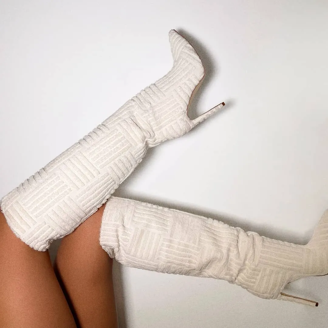 Fashionable Pointed Toe Slip On Knee High Below the Knee Boots