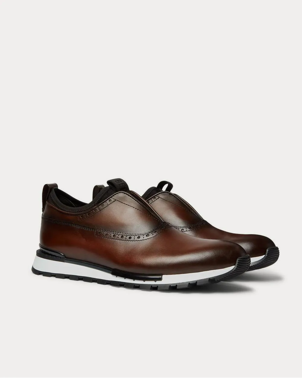Fast Track Neoprene-Trimmed Venezia Leather Slip-On  Brown low top sneakers