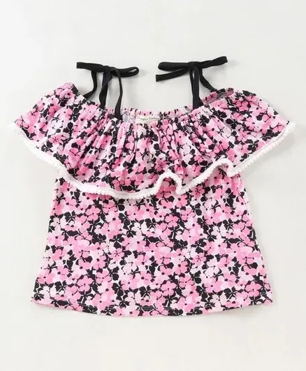 Floral Strap Cold Shoulder Top Short Set