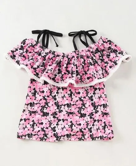 Floral Strap Cold Shoulder Top Short Set